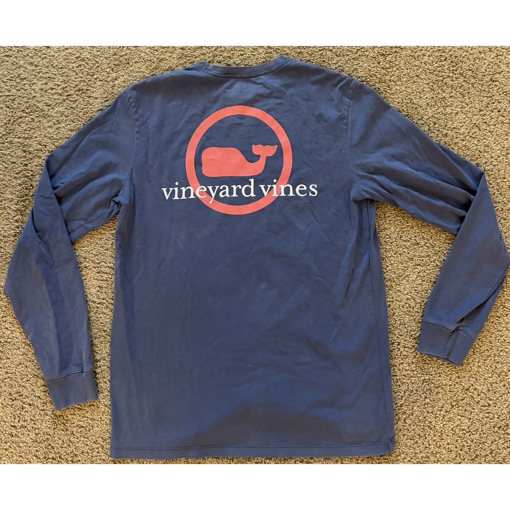 Vineyard Vines Men's Navy Long‎ Sleeve T Shirt Pink Whale Size Small - Picture 3 of 8